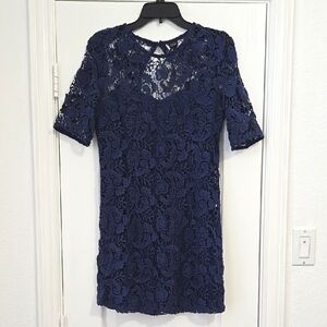 Sparkle and Fade Crochet Mini Dress - Navy Blue Size M - New - Urban Outfitters